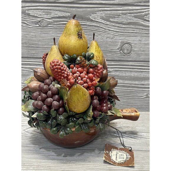 Faux Fruit Arrangement in Vintage Hull Pottery Bean Bowl Kim Originals 9.5” - Picture 1 of 9